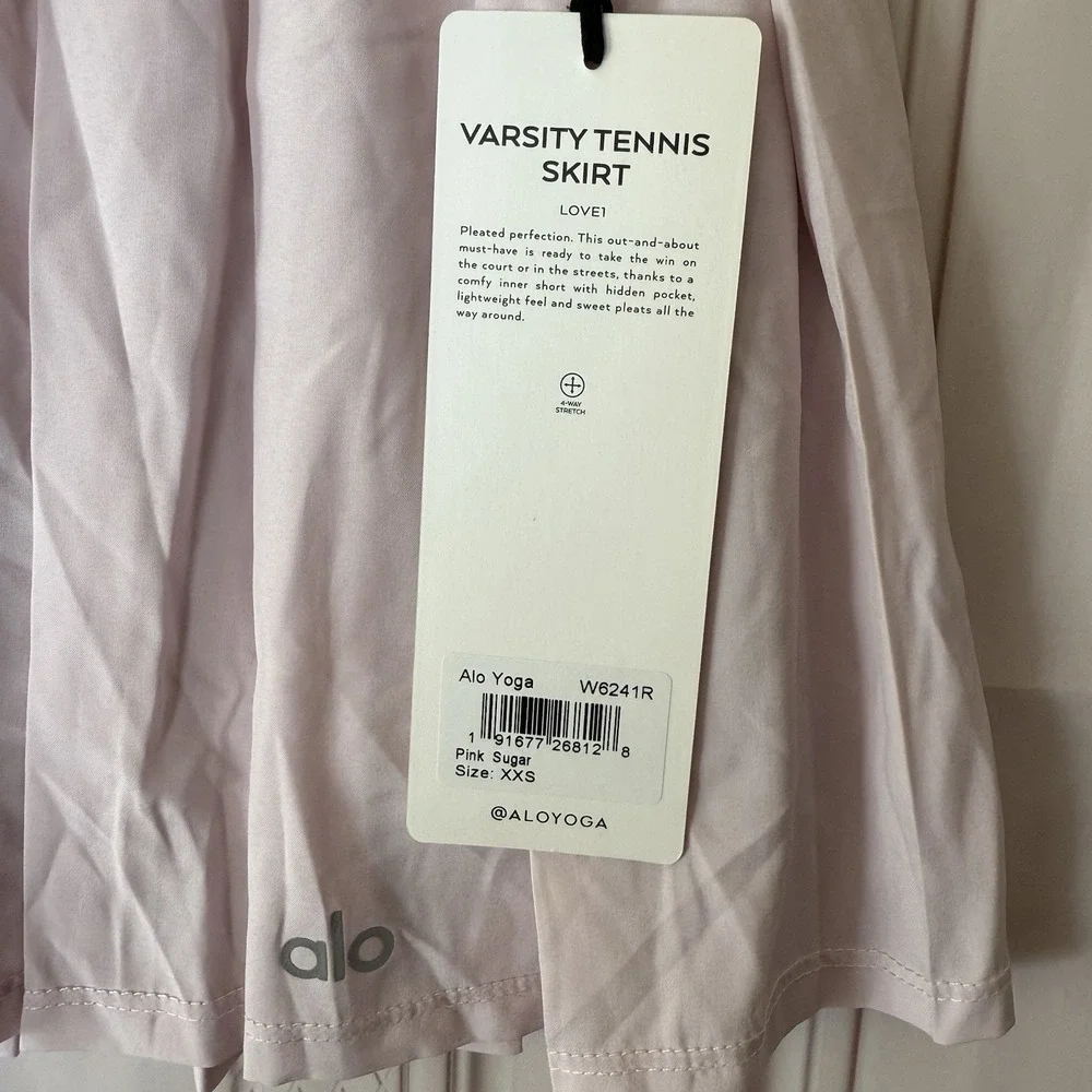 Alo Yoga Varsity Pleated Tennis Skirt Skort Womens Sz XXS Pink Sugar NWT